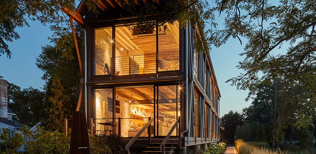 Large modern house with many large windows