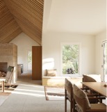 Composite window in a modern angled-ceiling living room